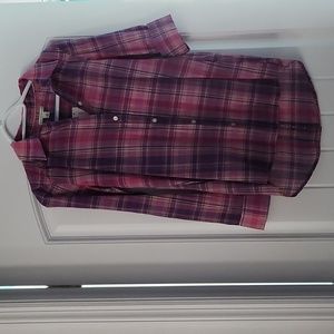 Banana Republic pink and navy plaid shirt